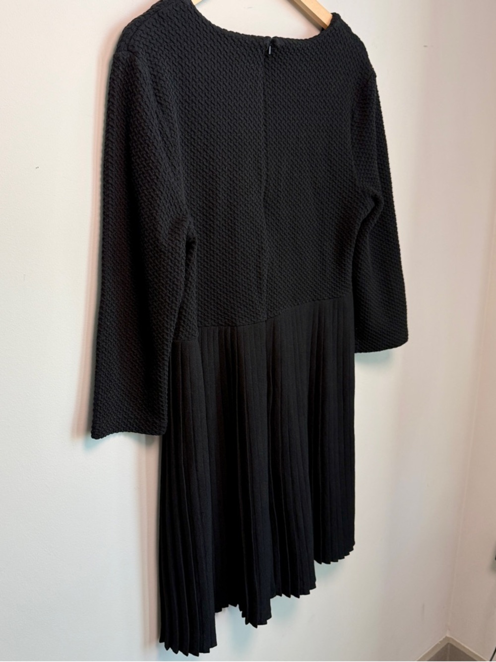 Anthropologie Ganni Black Textured Cotton Pleated Hem Mini Dress | Size L - Picture 8 of 12